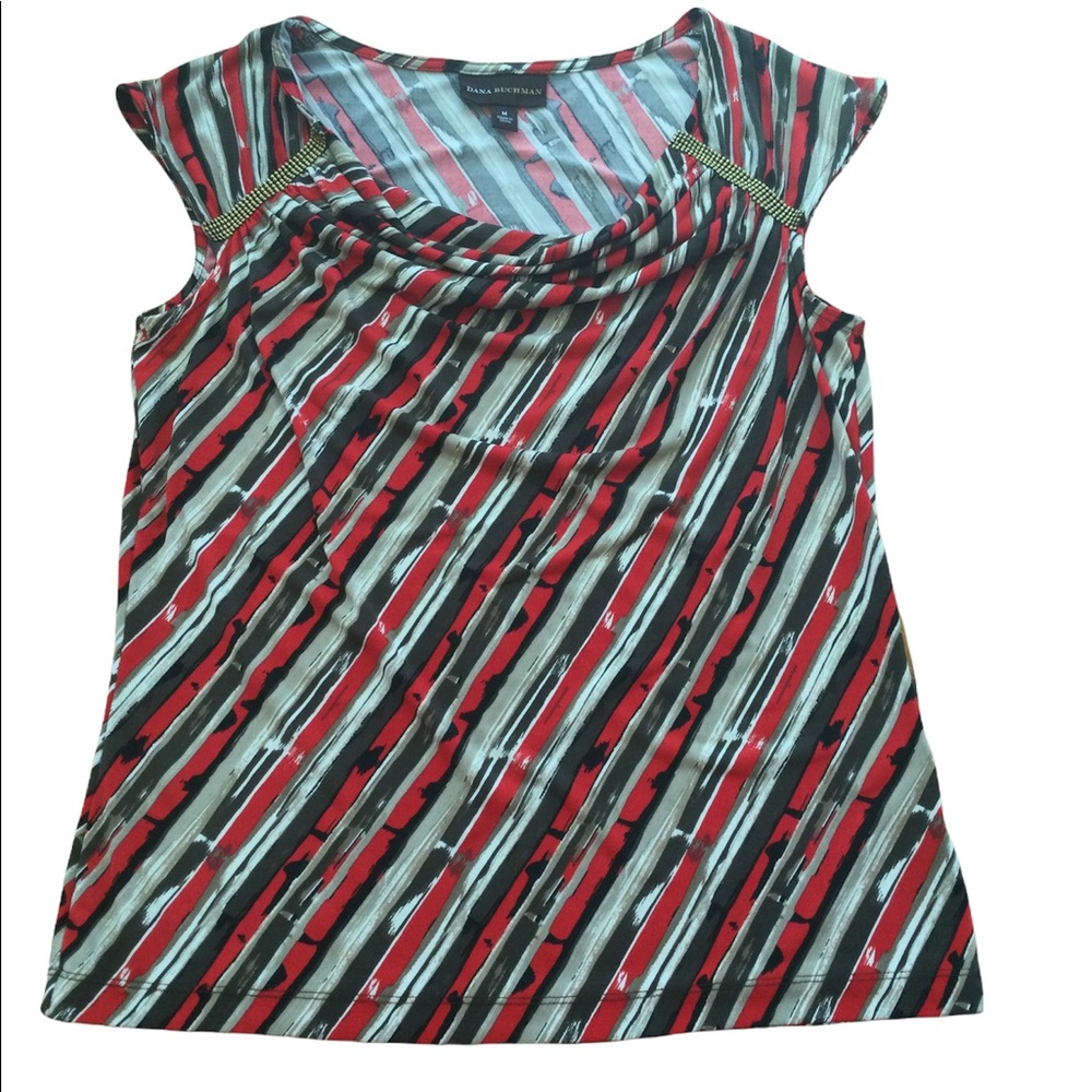 Dana Bachman brown/red/tan stripped cap sleeve top.